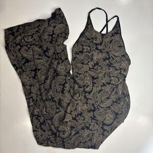 All That Jazz Maxi Dress Size Medium Black Gold Paisley Y2K Whimsigoth Slinky